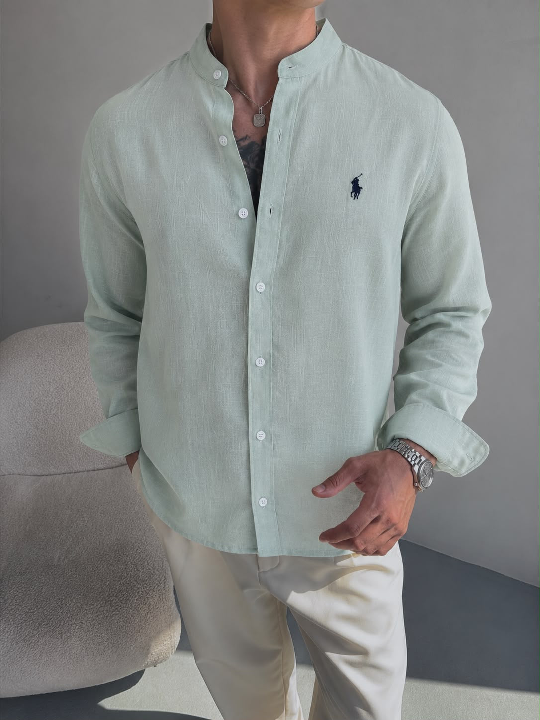 Men’s Premium Linen Band Collar Shirt | Full Sleeve | Smart Casual | 5 Colors | M–XXL | MH
