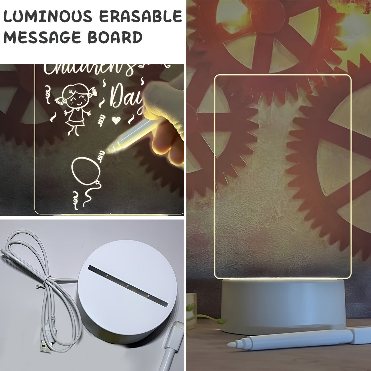 Night Lights Note Board Creative LED Night Light USB Message Board Holiday Light With Pen Gift For Girlfriend Decoration Night Lamp