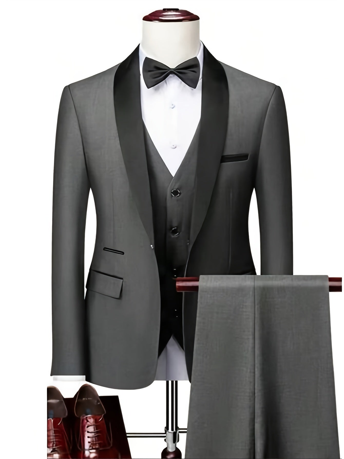 3-Piece Men's Classic Solid Dress Suit Set, One-Button Jacket Blazer.