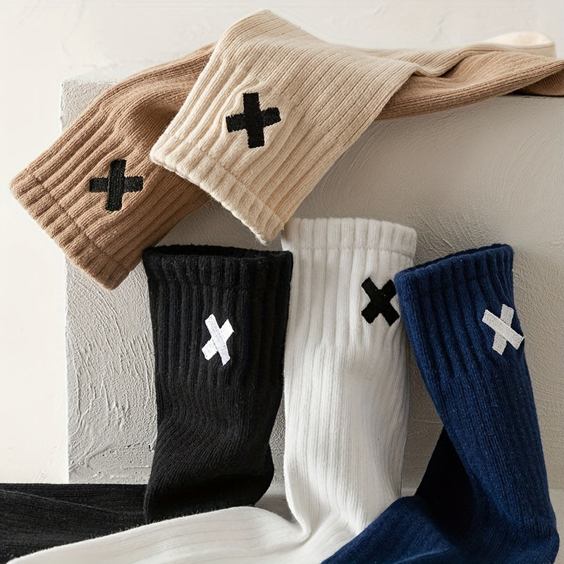 5/10 Pairs Men's Solid Crew Socks - Ultra Breathable, /MH