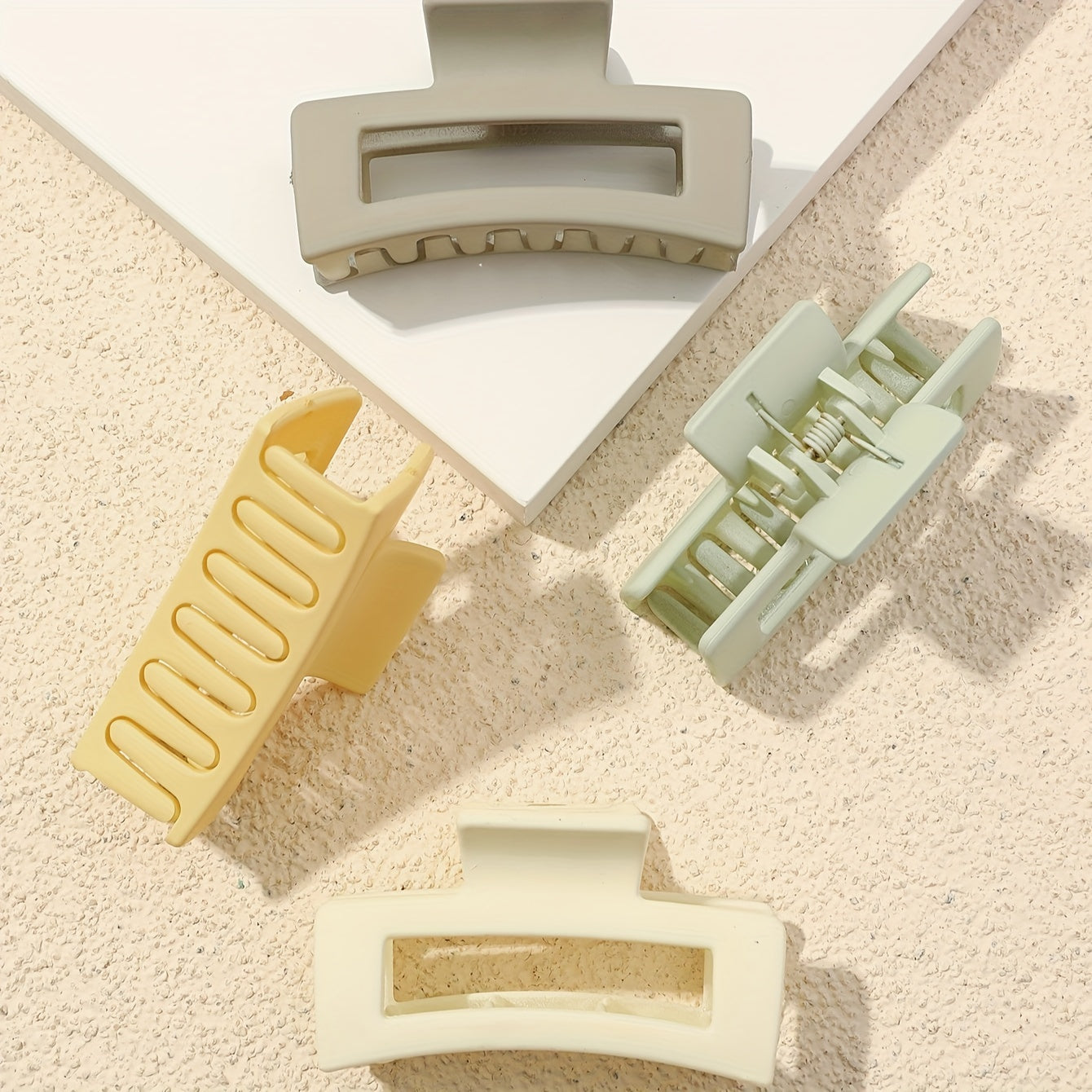 4pcs Solid Color Hollow Out Rectangular Hair Claw Clips Large Rectangular Hair Grab Clips Trendy Hair Accessories For Women And daily use