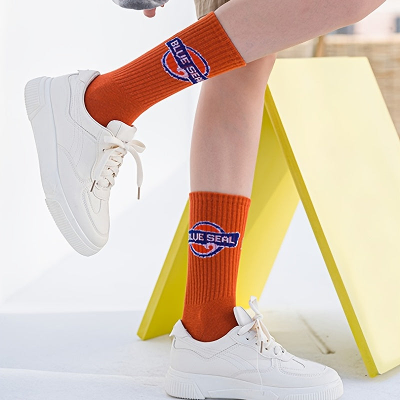 5/10 Pairs Letter Print Socks, , Women's Stockings ./MH