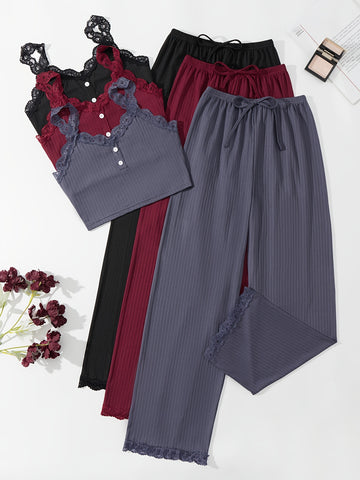 3 Sets Lace Trim Lounge Set,