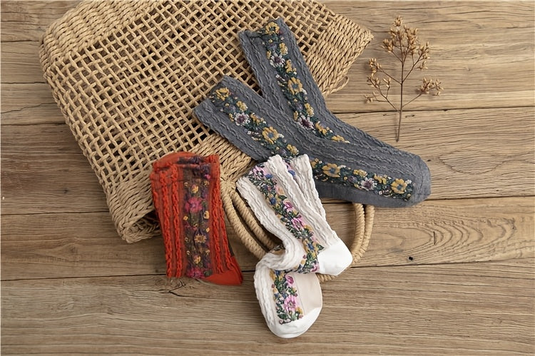 Palace Style Retro Floral Socks for Women,/MH