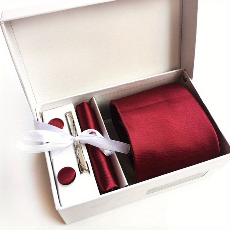Men's Tie Gift Box 3 Piece Of Sets Tie Pocket Square Cufflinks Tie Clip