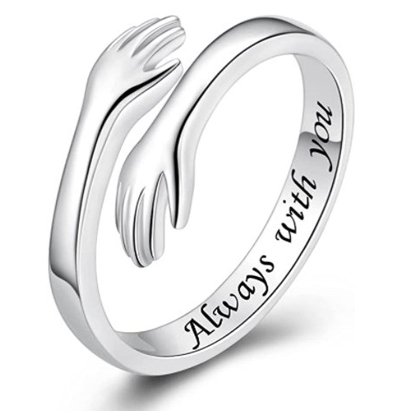 Exquisite Embrace Ring Silver Plated Adjustable Cuff Carved 'i Love U Forever' Inside First Dating Gift For Perfect Birthday Chrismas Decor