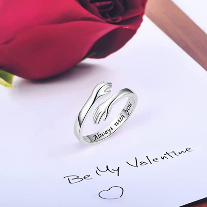 Exquisite Embrace Ring Silver Plated Adjustable Cuff Carved 'i Love U Forever' Inside First Dating Gift For Perfect Birthday Chrismas Decor
