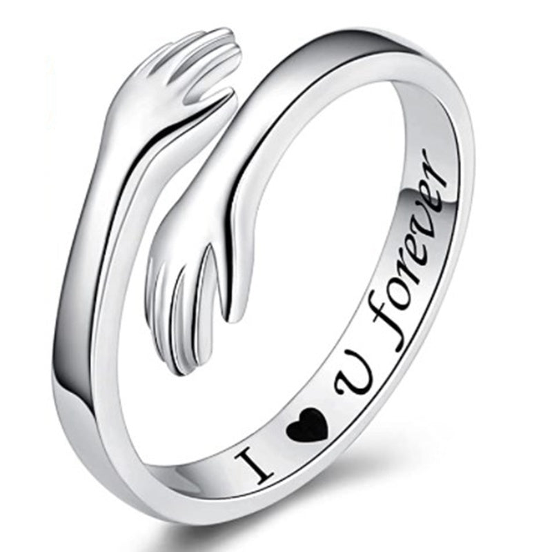 Exquisite Embrace Ring Silver Plated Adjustable Cuff Carved 'i Love U Forever' Inside First Dating Gift For Perfect Birthday Chrismas Decor