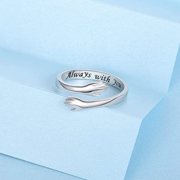 Exquisite Embrace Ring Silver Plated Adjustable Cuff Carved 'i Love U Forever' Inside First Dating Gift For Perfect Birthday Chrismas Decor