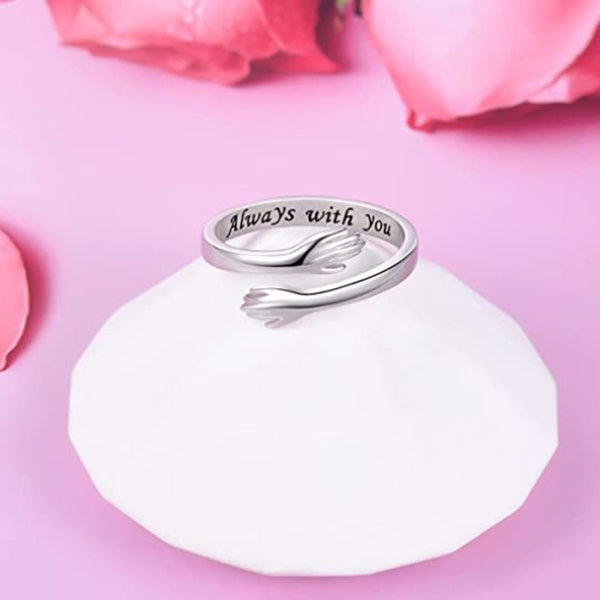 Exquisite Embrace Ring Silver Plated Adjustable Cuff Carved 'i Love U Forever' Inside First Dating Gift For Perfect Birthday Chrismas Decor