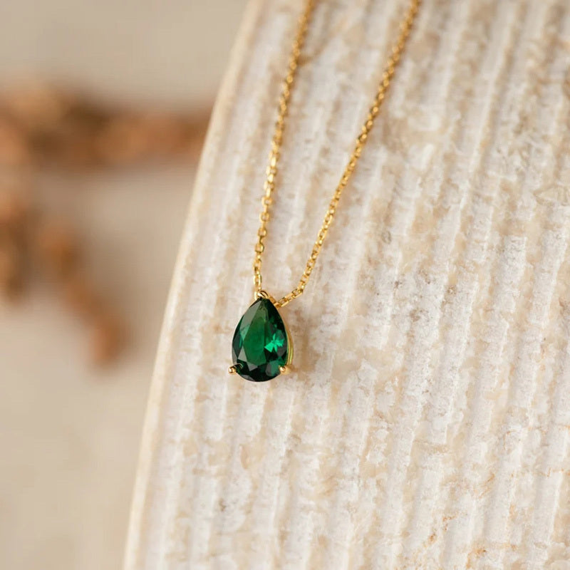 Colorful Water Drop Pendant Necklace Embellished With Birthstones Elegant Bohemian Style Personality Gift For Women