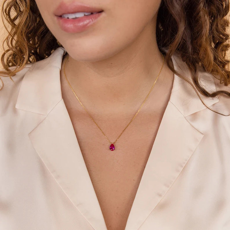 Colorful Water Drop Pendant Necklace Embellished With Birthstones Elegant Bohemian Style Personality Gift For Women