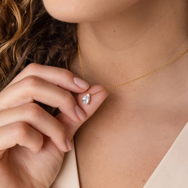 Colorful Water Drop Pendant Necklace Embellished With Birthstones Elegant Bohemian Style Personality Gift For Women