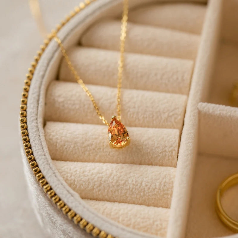Colorful Water Drop Pendant Necklace Embellished With Birthstones Elegant Bohemian Style Personality Gift For Women