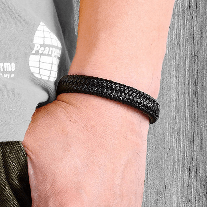 1pc Men's Black Simple Woven Bracelet, Father's Day Gift