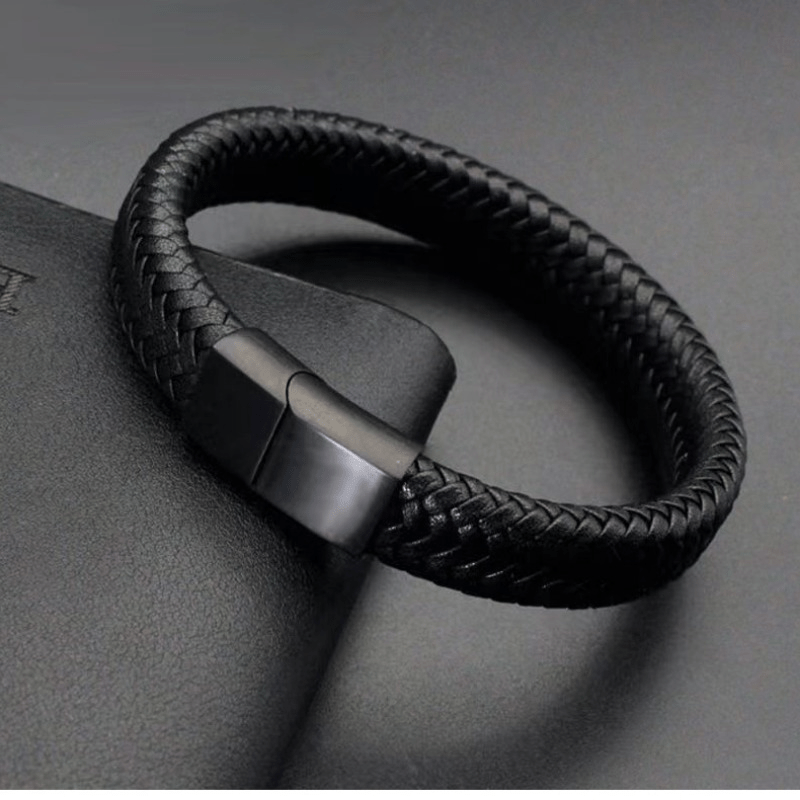 1pc Men's Black Simple Woven Bracelet, Father's Day Gift
