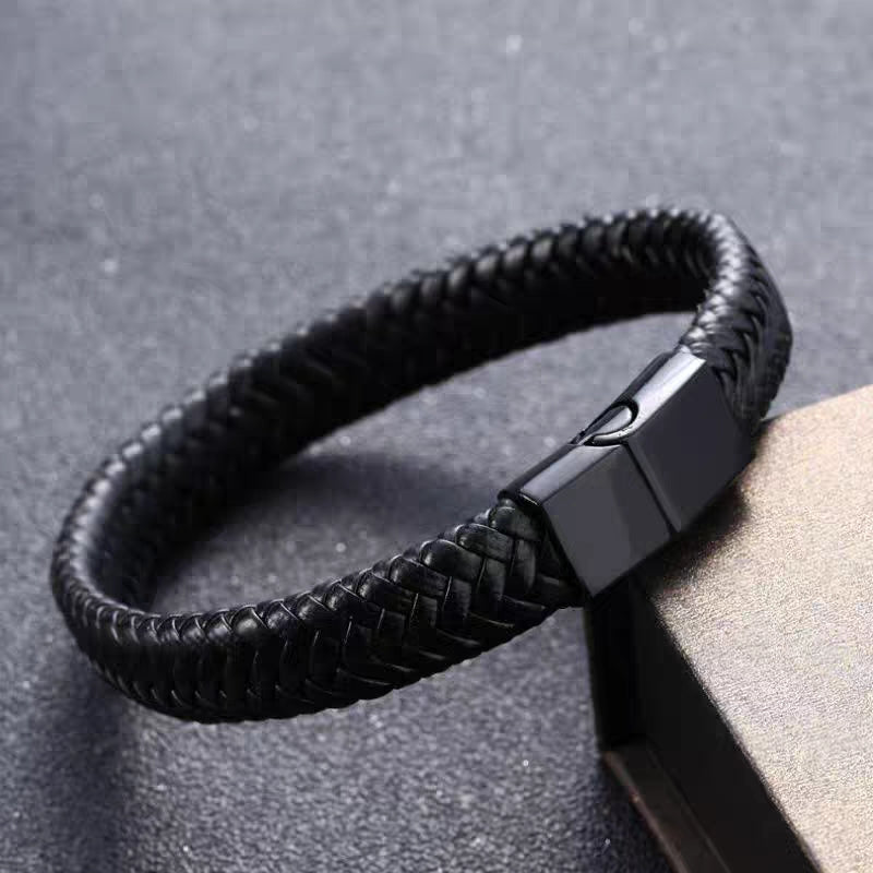 1pc Men's Black Simple Woven Bracelet, Father's Day Gift