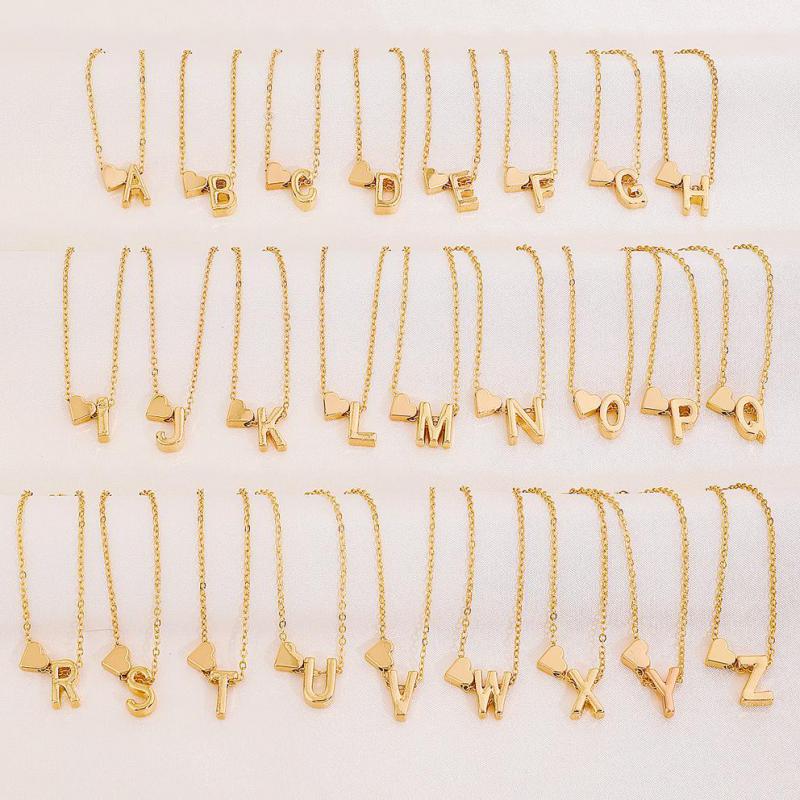 Initial Letter Heart Pendant Clavicle Chain Necklace