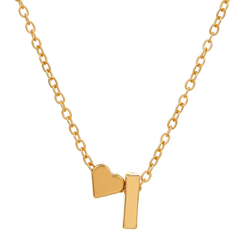 Initial Letter Heart Pendant Clavicle Chain Necklace
