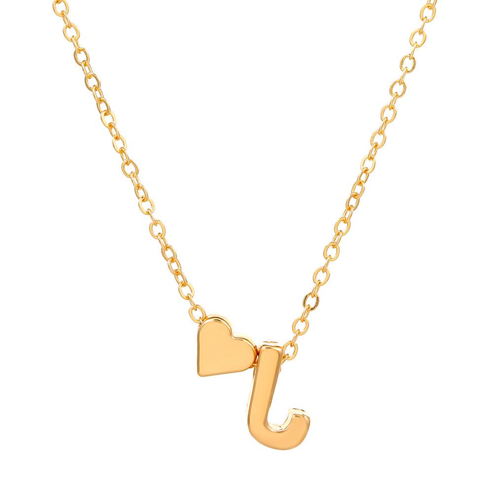 Initial Letter Heart Pendant Clavicle Chain Necklace