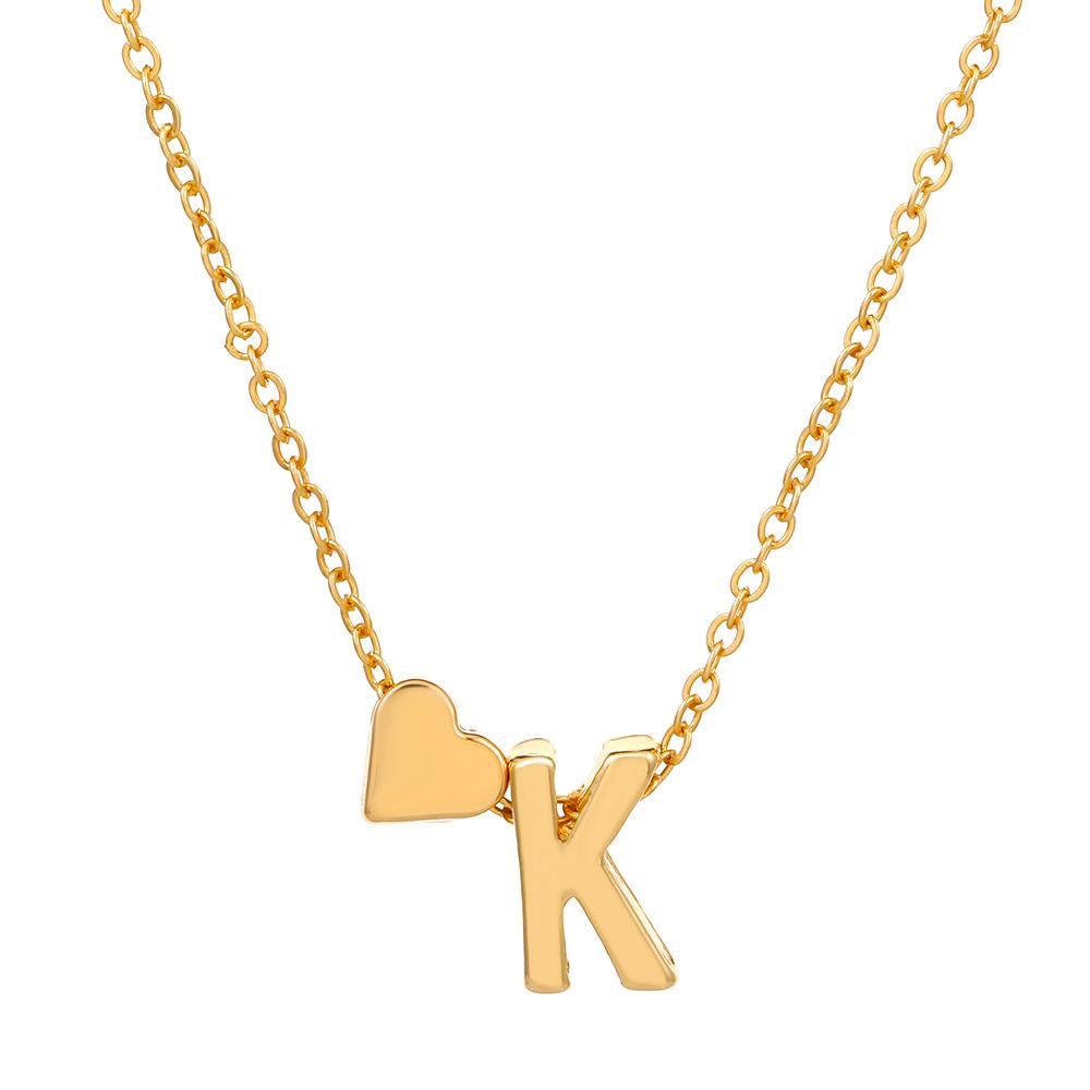 Initial Letter Heart Pendant Clavicle Chain Necklace