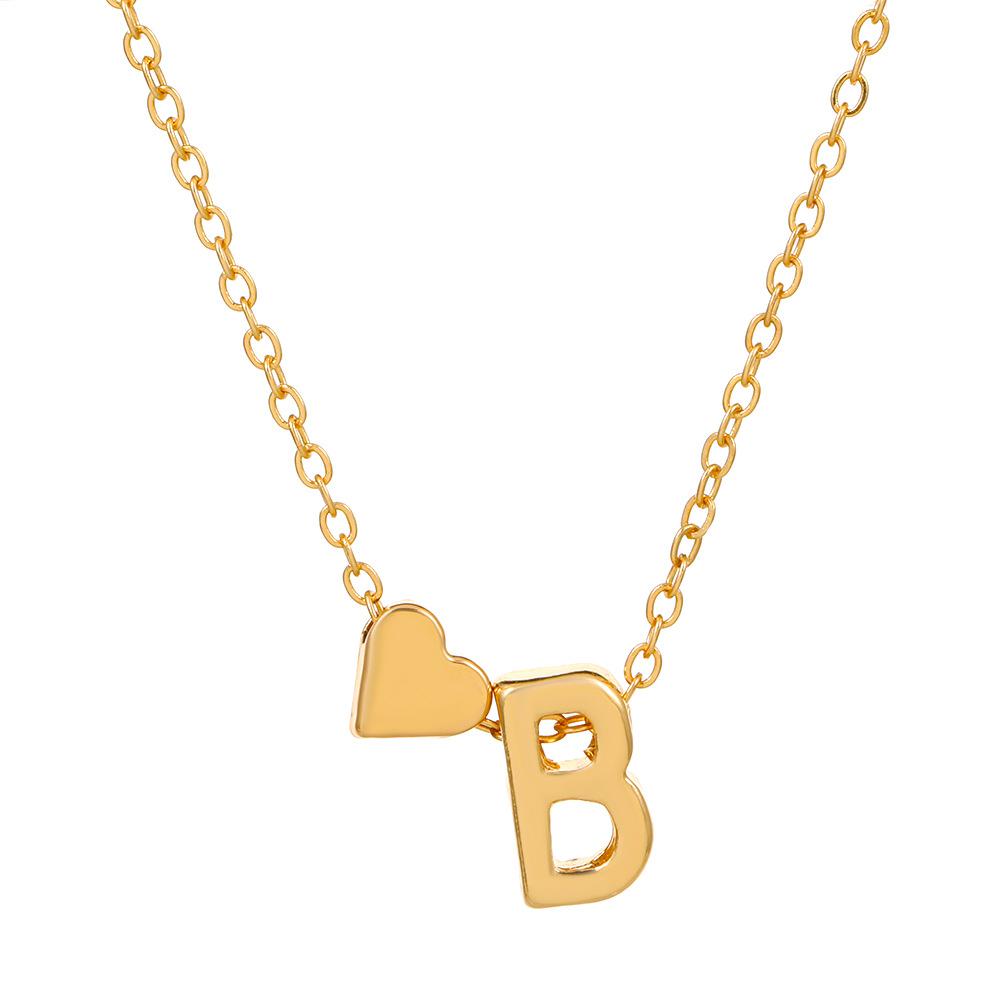 Initial Letter Heart Pendant Clavicle Chain Necklace
