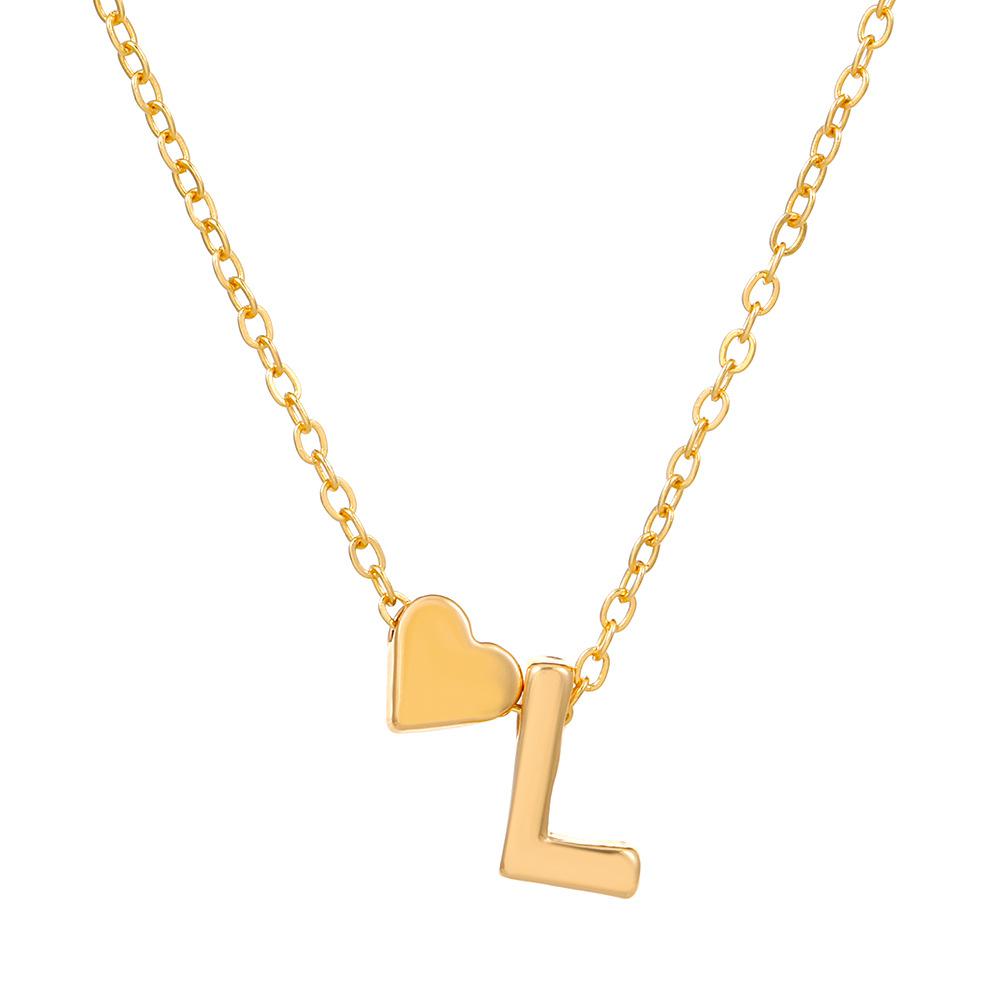 Initial Letter Heart Pendant Clavicle Chain Necklace