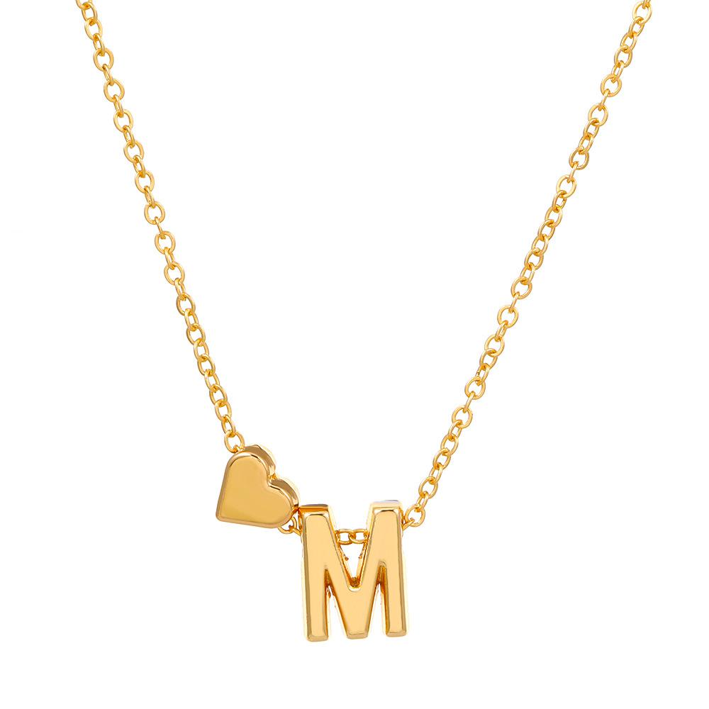 Initial Letter Heart Pendant Clavicle Chain Necklace
