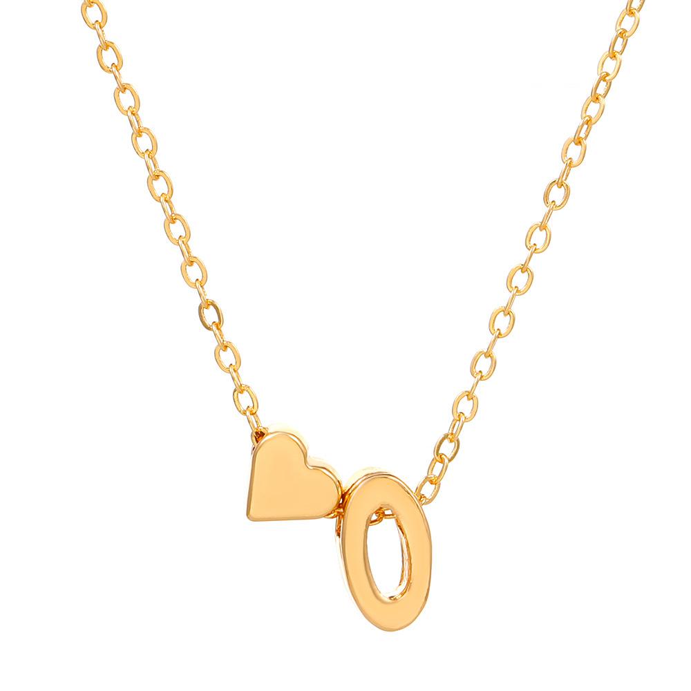 Initial Letter Heart Pendant Clavicle Chain Necklace