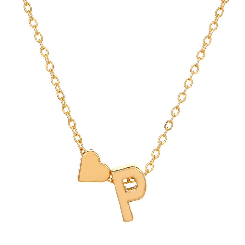 Initial Letter Heart Pendant Clavicle Chain Necklace
