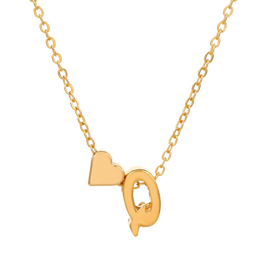 Initial Letter Heart Pendant Clavicle Chain Necklace