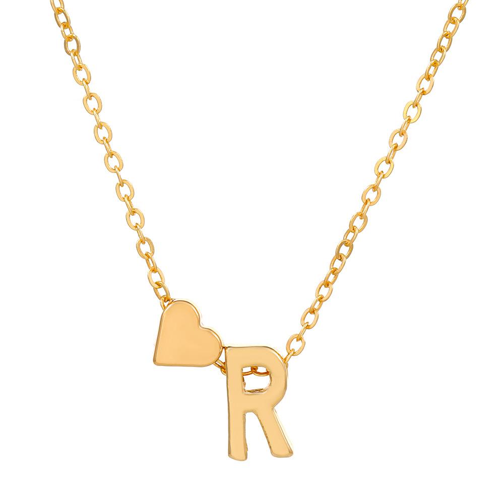 Initial Letter Heart Pendant Clavicle Chain Necklace