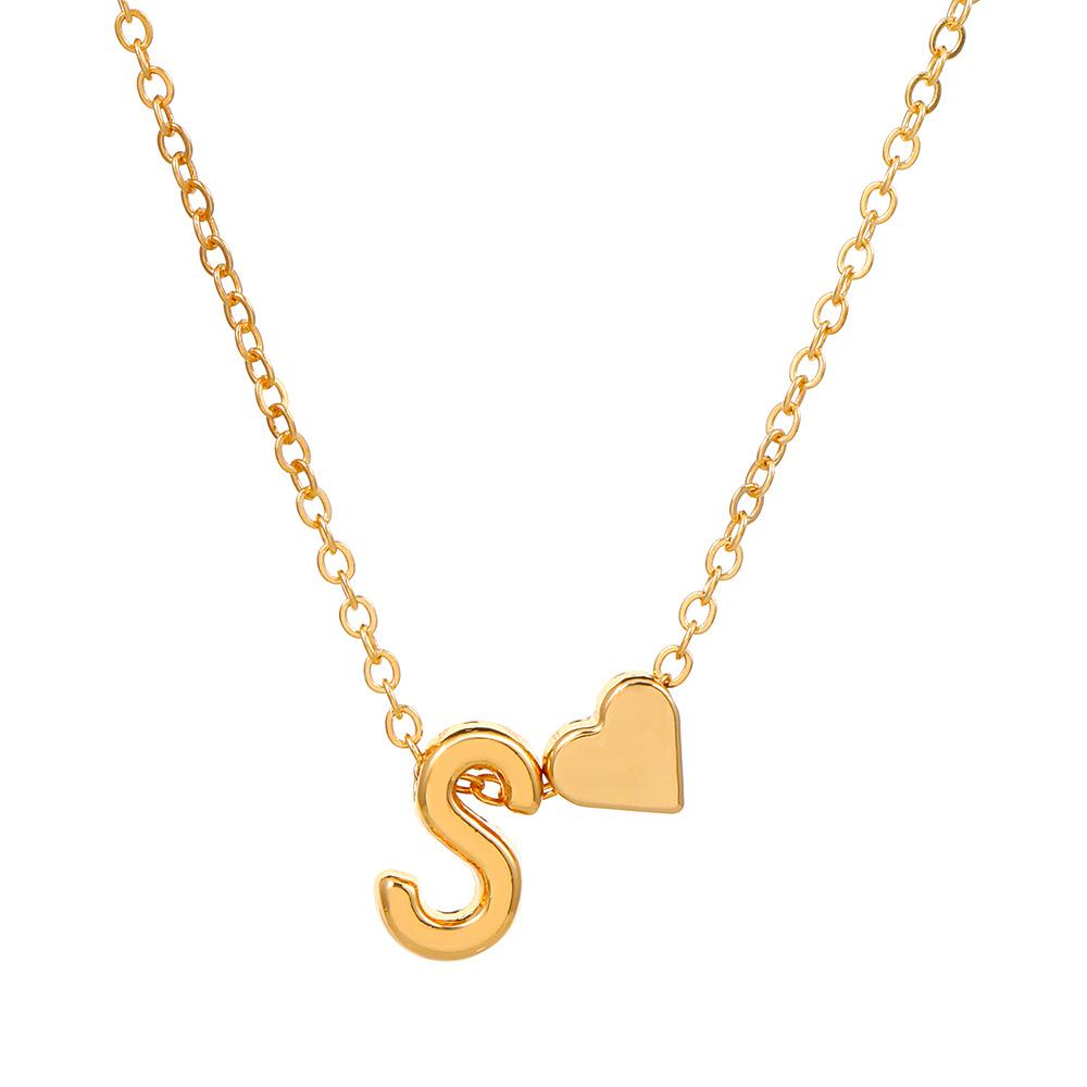 Initial Letter Heart Pendant Clavicle Chain Necklace
