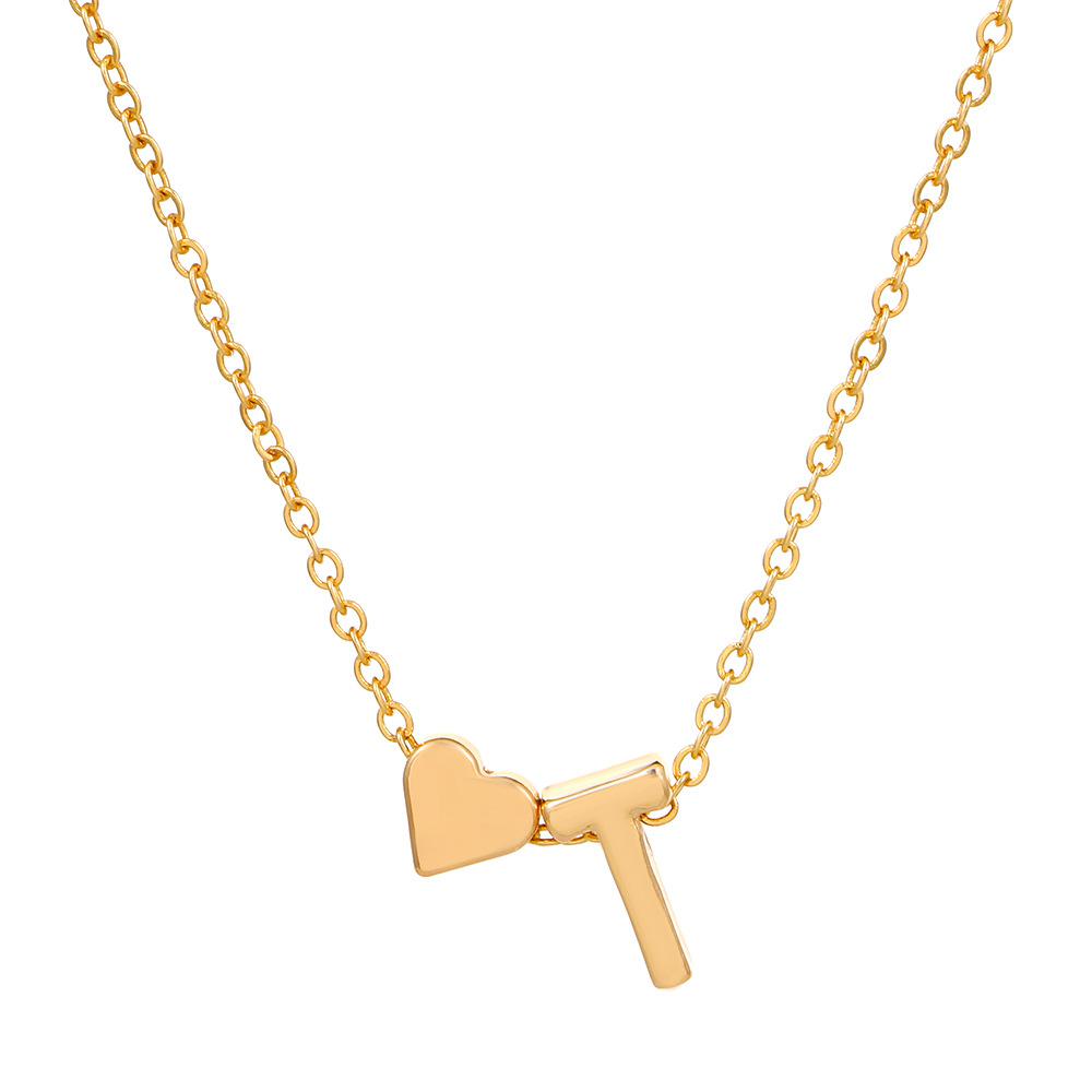 Initial Letter Heart Pendant Clavicle Chain Necklace