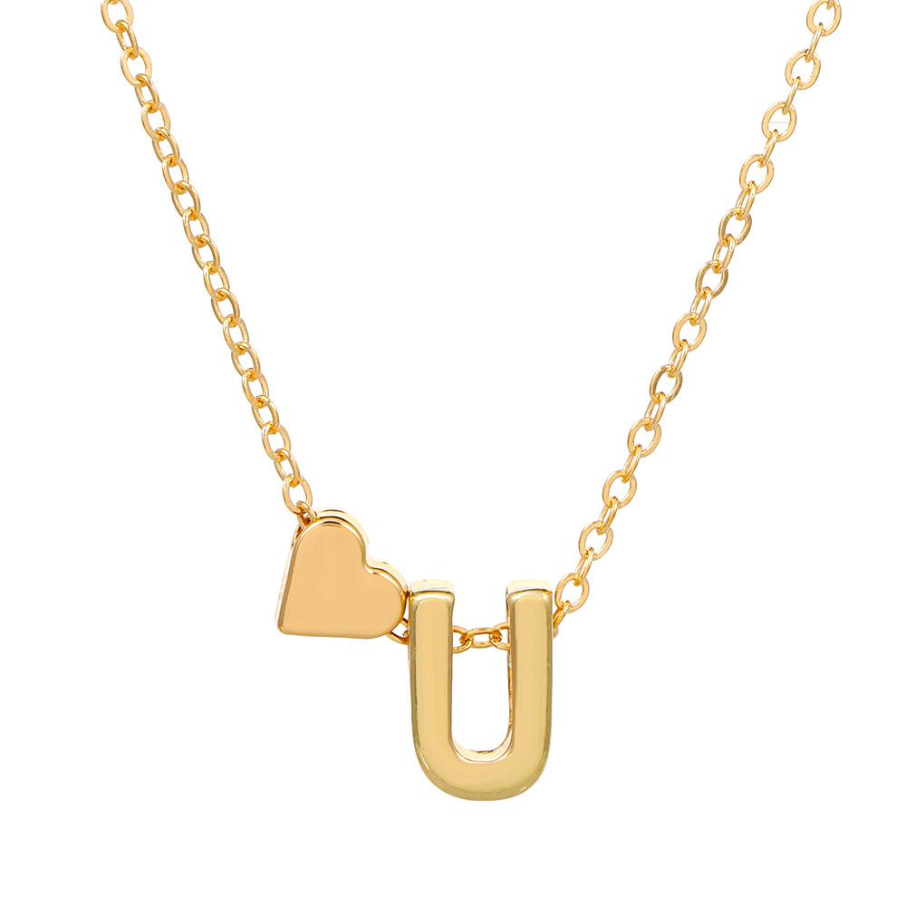 Initial Letter Heart Pendant Clavicle Chain Necklace
