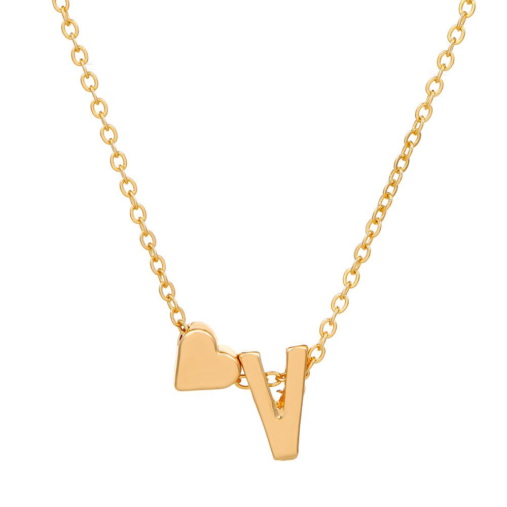 Initial Letter Heart Pendant Clavicle Chain Necklace