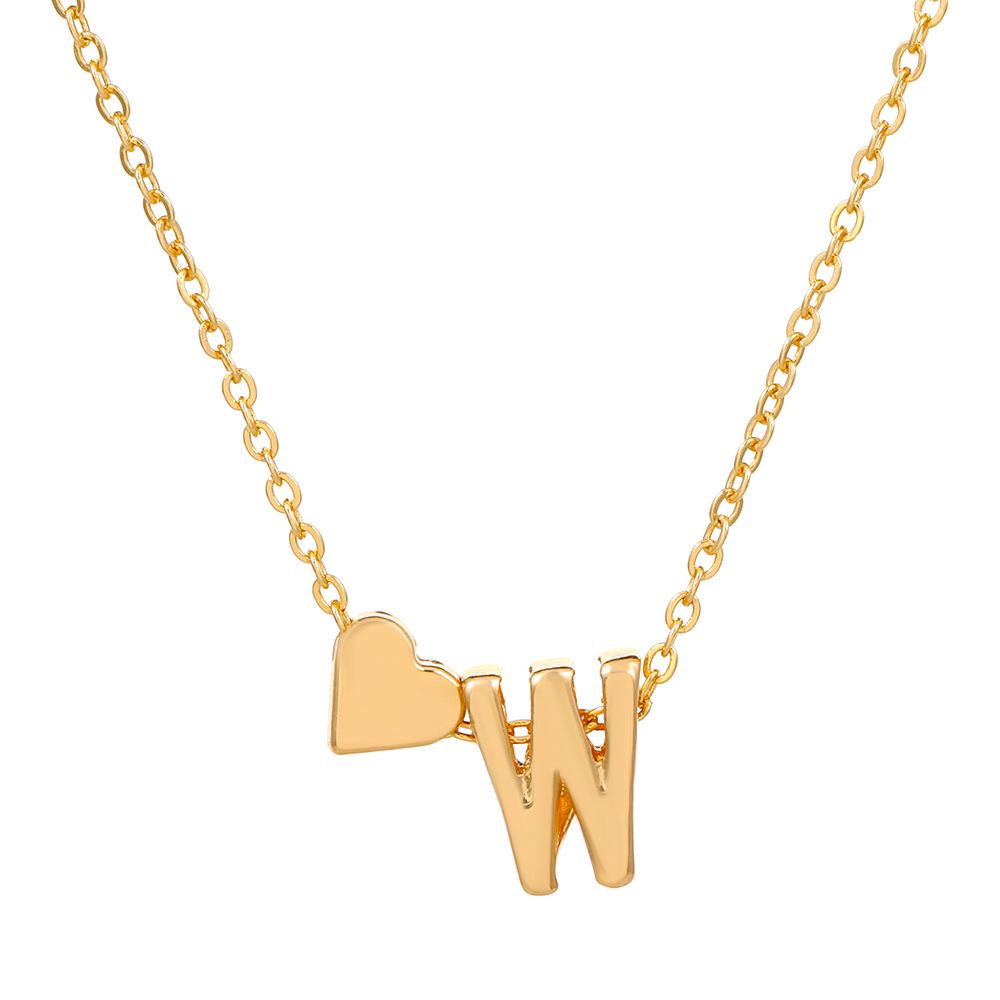 Initial Letter Heart Pendant Clavicle Chain Necklace