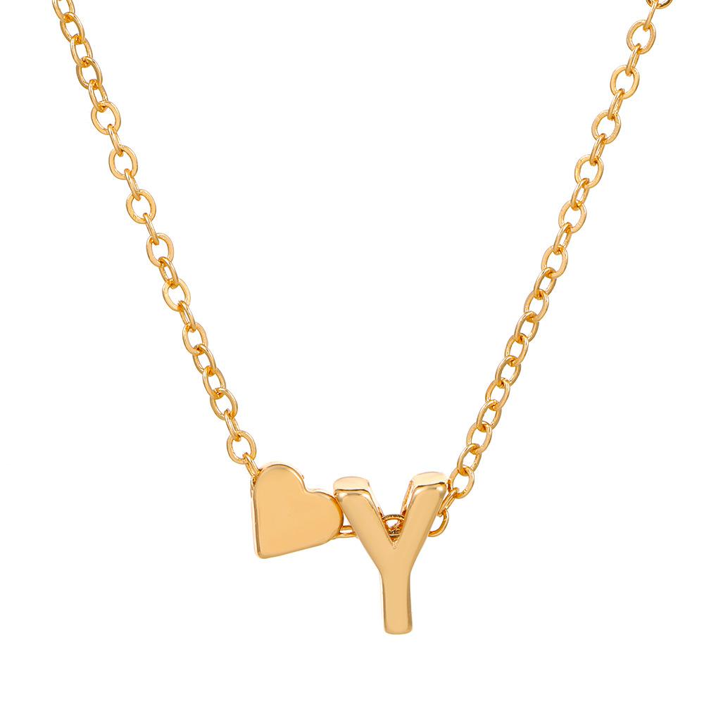 Initial Letter Heart Pendant Clavicle Chain Necklace