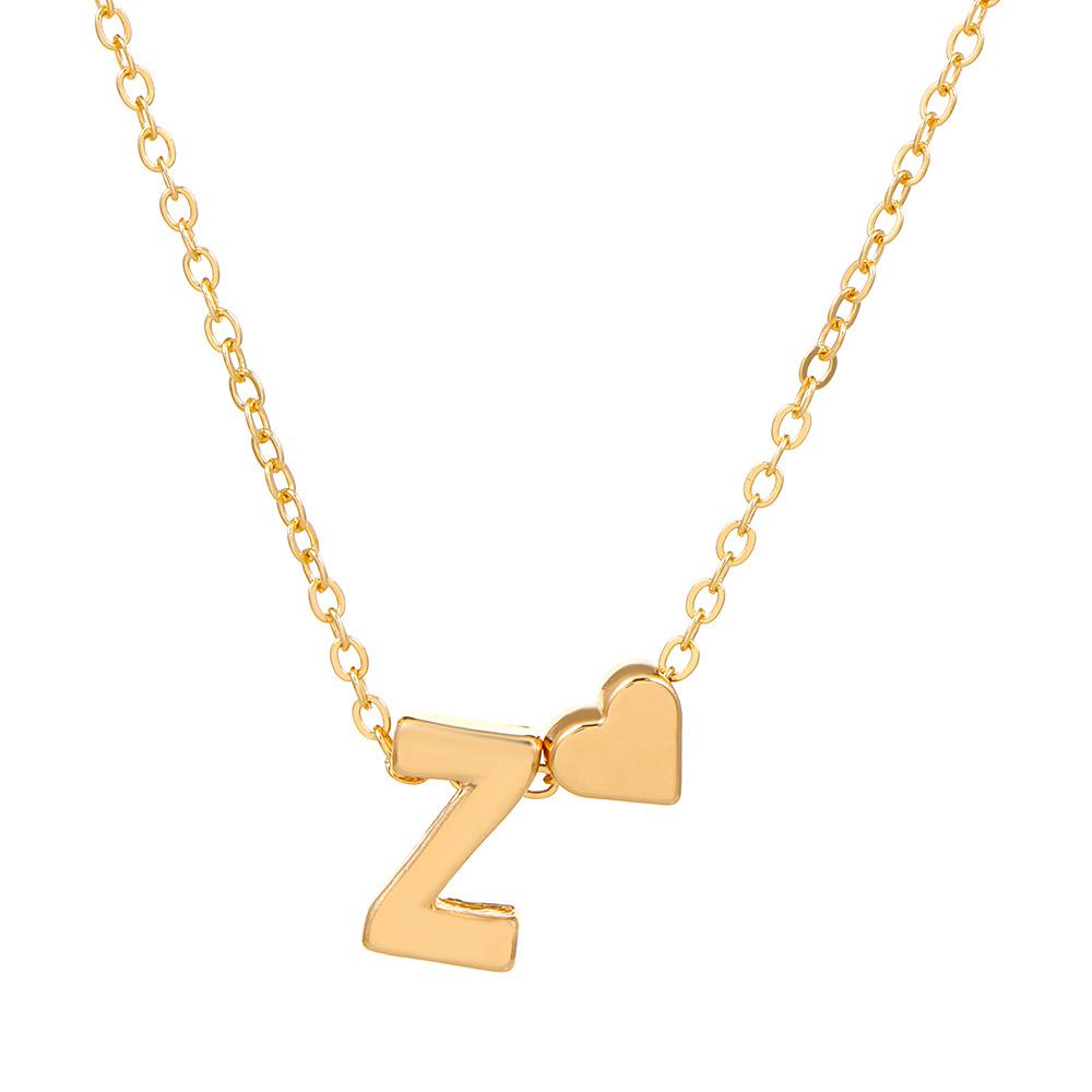 Initial Letter Heart Pendant Clavicle Chain Necklace