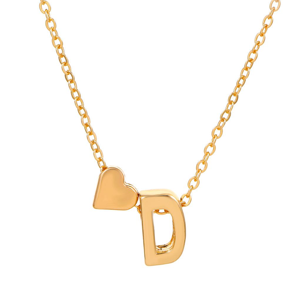 Initial Letter Heart Pendant Clavicle Chain Necklace