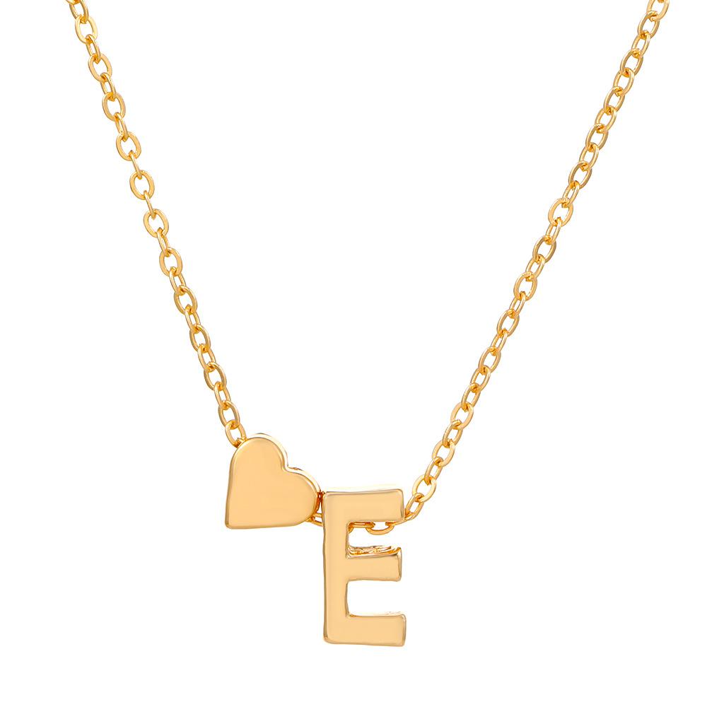 Initial Letter Heart Pendant Clavicle Chain Necklace