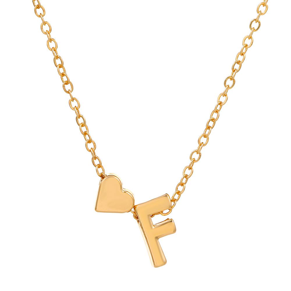 Initial Letter Heart Pendant Clavicle Chain Necklace