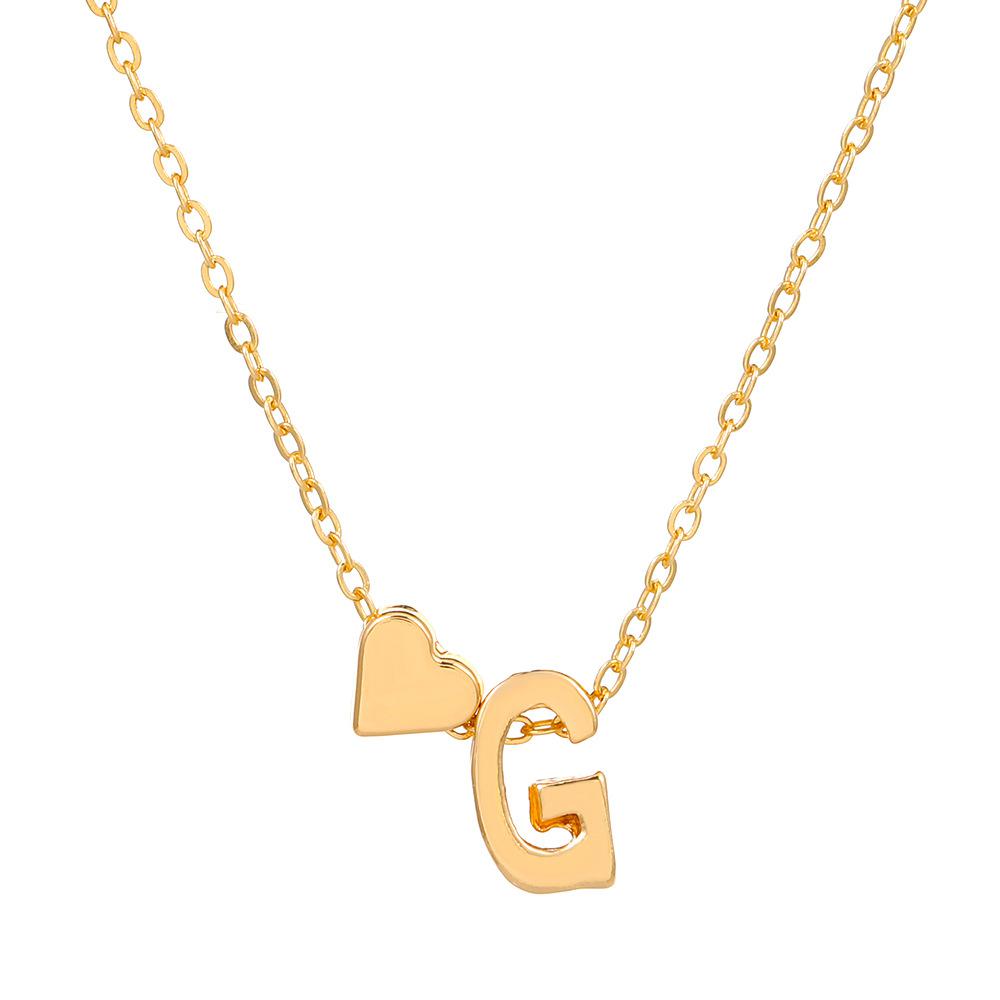 Initial Letter Heart Pendant Clavicle Chain Necklace