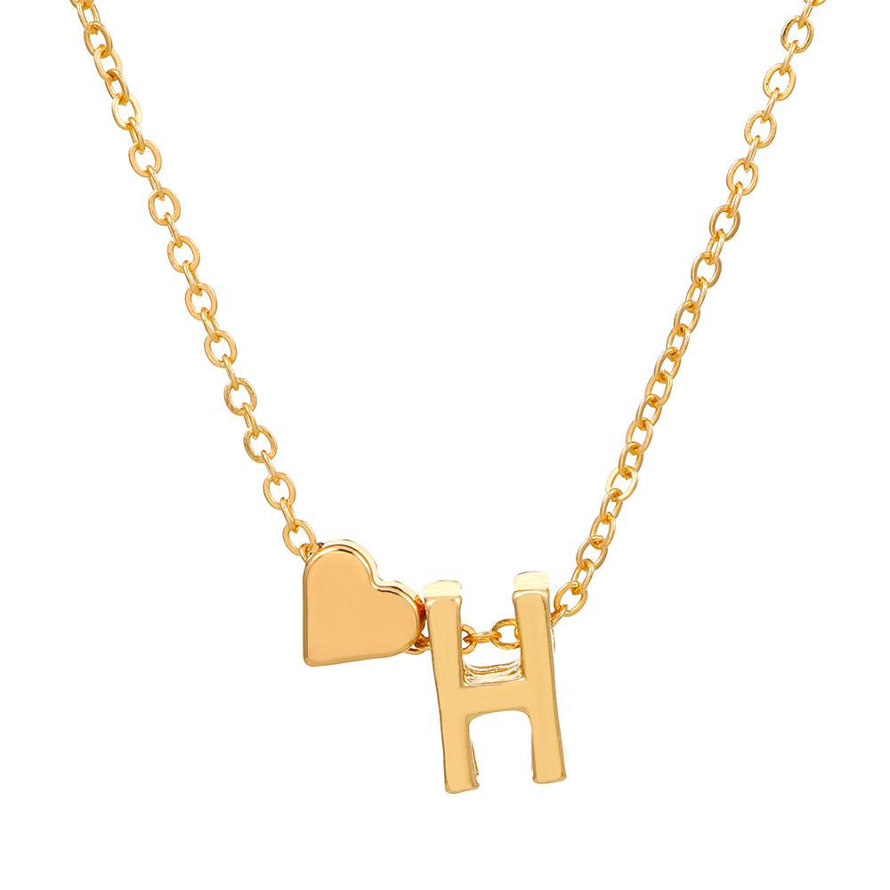 Initial Letter Heart Pendant Clavicle Chain Necklace