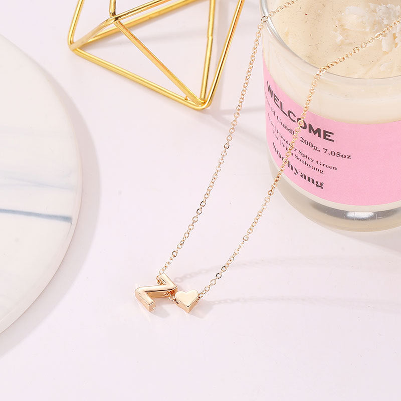 Initial Letter Heart Pendant Clavicle Chain Necklace