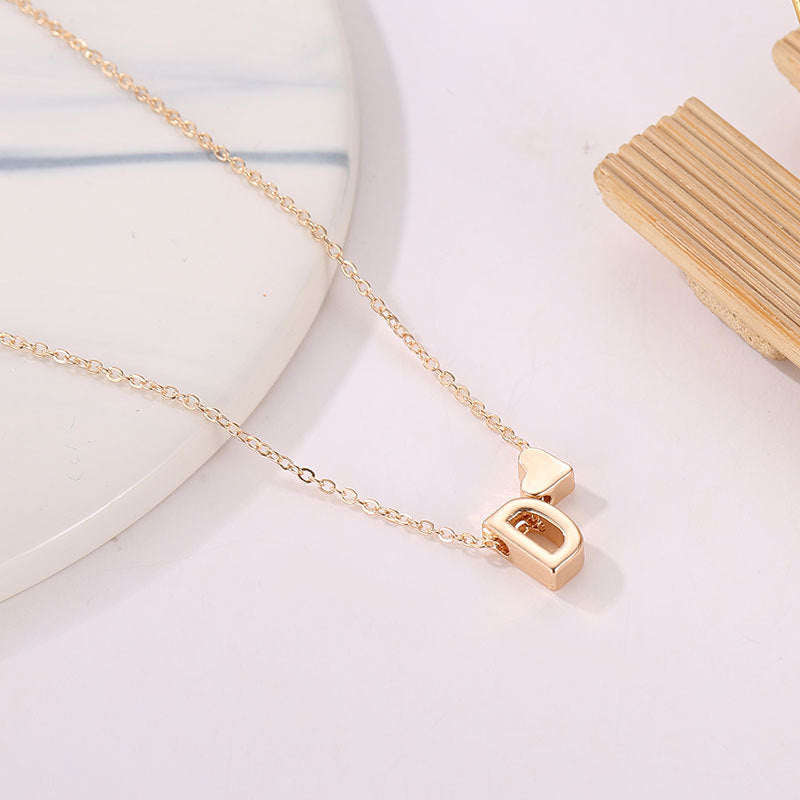 Initial Letter Heart Pendant Clavicle Chain Necklace