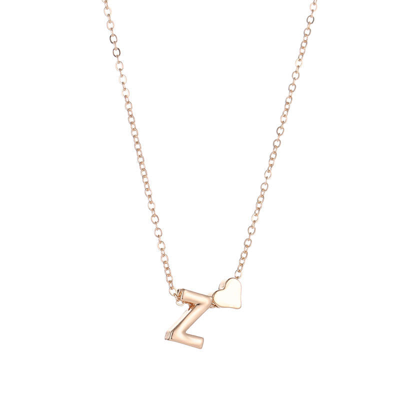 Initial Letter Heart Pendant Clavicle Chain Necklace