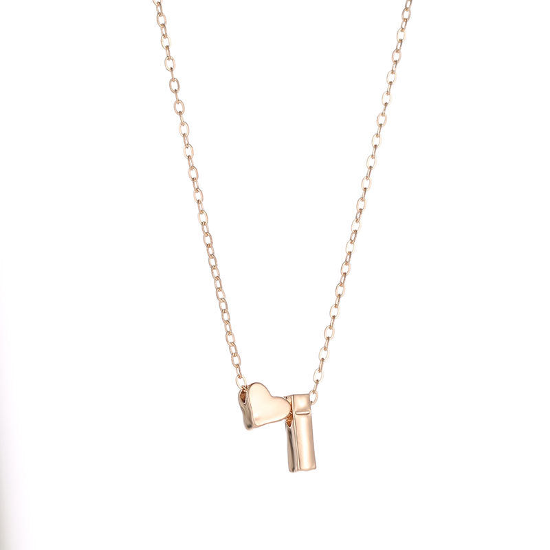 Initial Letter Heart Pendant Clavicle Chain Necklace