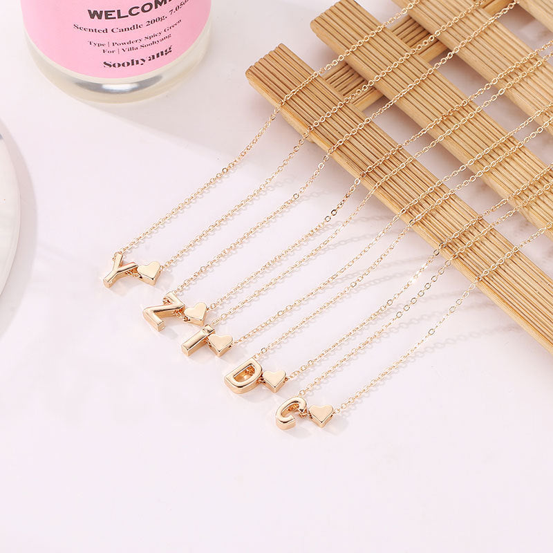 Initial Letter Heart Pendant Clavicle Chain Necklace