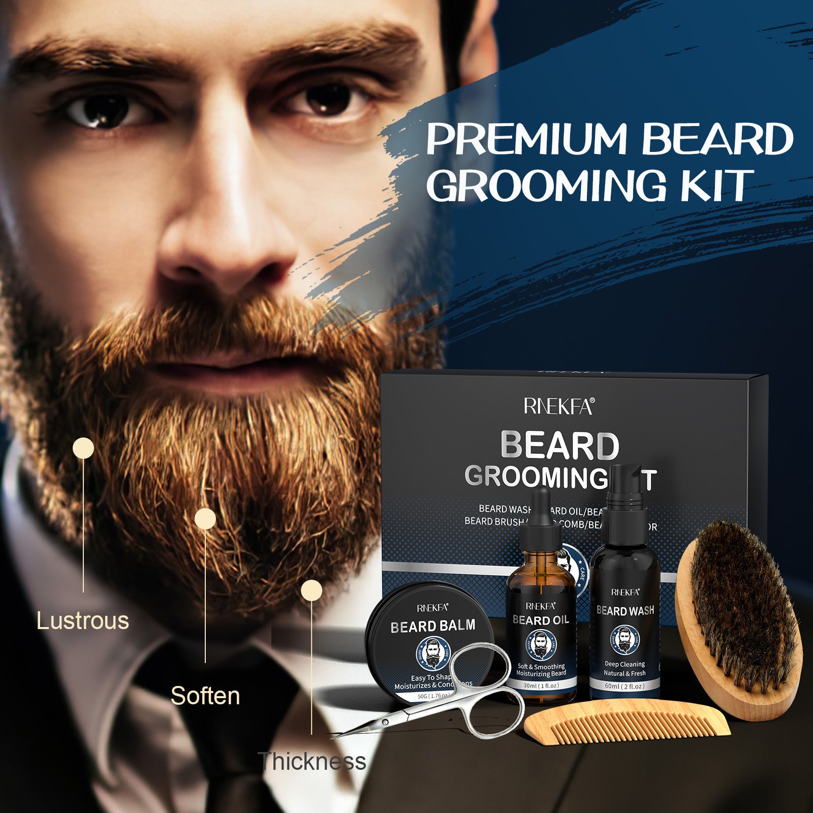 Men's Beard Grooming Kit For Men, Beard Oil, Beard Balm,